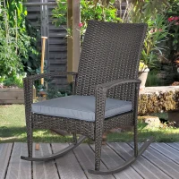 Outsunny Fauteuil à bascule rocking chair avec coussin d'assise déhoussable 66L x 88l x 98H cm résine tressée imitation rotin gris(m-2)
