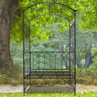 Outsunny Rosenbogen mit Bank Rosenbank Laubenbank Philosophenbank Rankgitter Rankhilfe Gartenbank Metall Schwarz 115 x 50 x 203 cm(m-2)