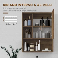 kleankin Armadietto Bagno con Specchio, Ripiani e Scaffale Regolabile, Montaggio a Parete, 60x15x76cm, Noce(m-5)