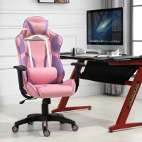 Vinsetto Ergonomischer Gaming Stuhl Bürostuhl Drehstuhl Verstellbares Massage Lendenkissen Höhenverstellbar Rosa&Violett 69x56x125,5 cm(m-2)