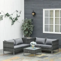 Outsunny Conjunto de 4 Muebles de Jardín de Ratán con 2 Sofás Dobles Mesa Central Mesa con Arcón Cojines Extraíbles para Terraza Exterior 132x69x64 cm Gris(m-2)