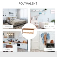 HOMCOM Porte-manteau mural penderie murale étagère 50L x 16l x 17,5H cm 4 patères kit fixation fourni bambou naturel(m-6)