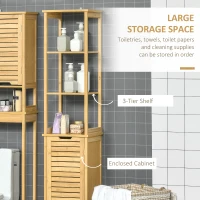 kleankin Tall Bathroom Cabinet, Slim Storage Cabinet, Tallboy Bamboo Storage Unit with 3-Tier Storage Shelves and Freestanding Organiser, Natural(m-6)