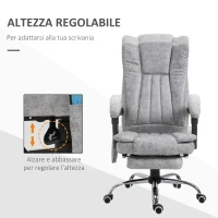 Vinsetto Sedia da Ufficio Massaggiante e Riscaldante ad Altezza Regolabile, Poltrona con Poggiapiedi, Sedia Ergonomica in Microfibra, 62x70x113-120 cm, Grigio(m-4)