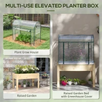 Outsunny Wooden Planter Box with Greenhouse Cover and Bed Liner, Raised Garden Bed for Vegetables, Flowers, Herbs(m-6)
