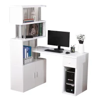 HOMCOM Schreibtisch in L-Form/I-Form Eckschreibtisch Computertisch Kombination-Tisch mit Bücherregal und Schublade Wabenplatte Edelstahl Weiß 120x80x164 cm(m-10)