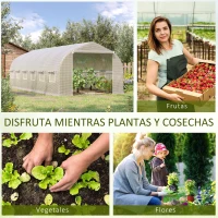 Outsunny Invernadero de Túnel 6x3x2 m Invernadero de Jardín con Puerta y 12 Ventanas Enrollables de Polietileno 140g/㎡ y Acero Galvanizado Huerto para Cultivos Plantas Flores Blanco(m-8)