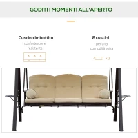 Outsunny Dondolo da Giardino 3 Posti in Metallo, Dondolo da Esterno con Tetto Inclinabile e Cuscini Imbottiti, 208x121x172 cm, Beige(m-6)