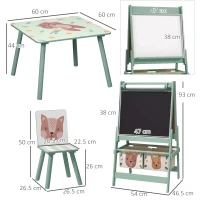 ZONEKIZ Kids Table and Chair Set and Kids Easel with Paper Roll, Storage Baskets, Kids Activity Furniture Set, Green(m-3)