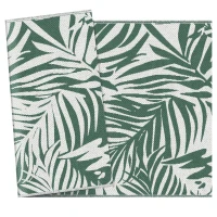 Outsunny Reversible Outdoor RV Rug, 1.5 x 2.4m Patio Floor Mat, Waterproof Plastic Straw Rug for Garden, Deck, Picnic, Beach, Camping, Green Leaves, Green and White(m-8)