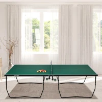 SPORTNOW 9FT Folding Tennis Table, with 8 Wheels, for Indoor Use, Green(m-10)