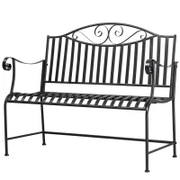 Outsunny Gartenbank Sitzbank Parkbank 2-Sitzer Metallbank Stahlrahmen mit Armlehne für Garten Balkon und Terrasse bis 220 kg belastbar Grau 115,5 x 54 x 96 cm(m-10)