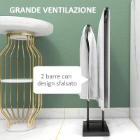 HOMCOM Porta Asciugamani a Terra Autoportante per Bagno a 2 Barre in Metallo, 50x18.5x85cm, Nero(m-4)
