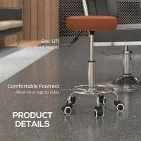 Vinsetto PU Leather Rolling Stool, Height Adjustable Stool Chair with Wheels for Salon, Massage, Spa, Brown(m-8)
