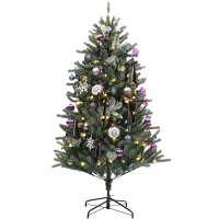 HOMCOM 5ft Artificial Christmas Tree, with Purple Decorations and Lights(m-11)