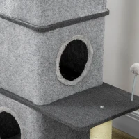 PawHut Barril Rascador para Gatos con Caseta de Fieltro Extraíble Poste de Sisal Cama y Bola de Juego 60x40x102 cm Gris(m-9)