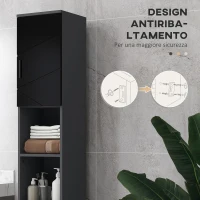 kleankin Colonna Bagno in Truciolato con 2 Ripiani Aperti e 2 Armadietti a 2 Livelli, 30x30x183 cm, Nero e Grigio(m-6)