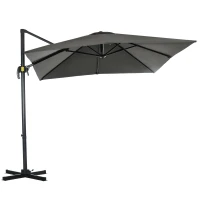 Outsunny Parasol déporté carré inclinable manivelle avec pied en acier dim. 2,5L x 2,5l m alu. polyester gris(m-10)