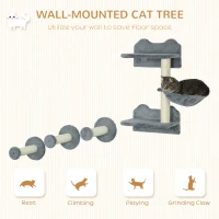 PawHut 4 Piece Cat Shelf with Scratching Post, Wall-Mounted Cat Tree for Indoor Cat - Grey(m-4)