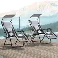Outsunny Zero Gravity Lounger Chair Set of 2, Folding Reclining Patio Chair with Shade Cover, Padded Seat, Cup Holder, Soft Cushion and Headrest for Poolside, Camping, Light Grey(m-2)