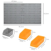 DURHAND Estantería de Pared para Herramientas 95x54 cm con 28 Cajas Apilables y Diferentes Ganchos Gris y Naranja(m-3)
