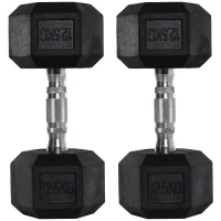 HOMCOM 2x12.5kg Rubber Hex Dumbbell Portable Hand Weights Dumbbell Home Gym Workout Fitness Hand Dumbbell(m-1)