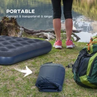 Outsunny Matelas gonflable 2 personnes matelas pneumatique avec pompe à main intégrée, surface floquée, bleu(m-7)