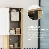 kleankin Mobile Bagno Alto in Truciolato con un Cassetto, 2 Armadietti e 2 Ripiani Aperti Regolabili, 37x30x184 cm(m-5)