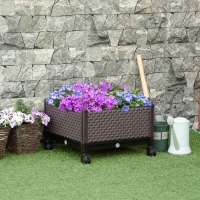 Outsunny Hochbeet 1-teilig mit Rollen Pflanzkasten mit Abflusslöchern Blumenkasten Blumenkübel Kunststoff Braun 50 x 50 x 33 cm(m-2)