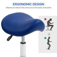 HOMCOM Saddle Stool, Height Adjustable Salon Chair for Massage Spa, Faux Leather, Dark Blue(m-7)
