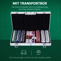 HOMCOM Pokerkoffer abschließbar Pokerset mit Koffer 300 Chips 5 Würfel 2 Kartendecks Zubehör, Pokerchips Komplett Set Pokerspiel Kartenspiele Aluminiumkoffer für Texas Hold'em, Blackjack(m-5)