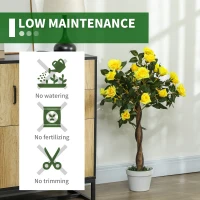 Outsunny Set of 2 Artificial Plants White Rose Floral in Pot, Fake Plants for Home Indoor Decor, 90cm, Yellow(m-6)