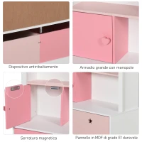 HOMCOM Libreria Scaffale Portagiochi Rosa per Cameretta Bimbi e Ragazzi con 2 Cassetti Estraibili, 80 x 34 x 130 cm(m-4)