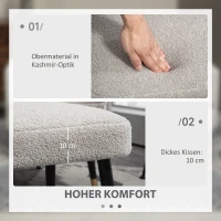 HOMCOM Hocker, Fußstütze, gepolsterter Sitz, Kaschmir-Optik, Stahlbeine, 42 x 42 x 44 cm, Hellgrau(m-4)