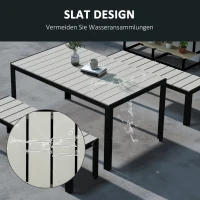 Outsunny Terrassenmöbel-Set, 3-teilig, 2 Bänke & 1 Tisch, Metallrahmen, Holzoptik, Grau(m-5)