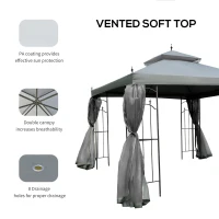 Outsunny 3(M)x3(M) Garden Gazebo Double Top Outdoor Canopy Patio Event Party Wedding Tent Backyard Sun Shade with Netting - Grey(m-6)