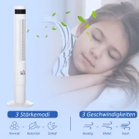 HOMCOM Turmventilator, Standventilator mit 3 Belüftungsstufen, Fernbedienung, 50W Ventilator mit 12H Timer, LCD-Anzeige, 85° Oszillation, für Schlafzimmer, Weiß(m-5)