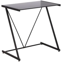 HOMCOM Escritorio Mesa de Ordenador 80x50x75 cm con Encimera de Vidrio Templado y Patas de Metal Carga 80 kg Estilo Moderno para Oficina Estudio Dormitorio Negro(m-1)