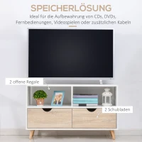 HOMCOM TV-Schrank, TV-Kommode mit Schubladen, Offene Regale, Holz, 99 x 39 x 58 cm, Weiß(m-4)