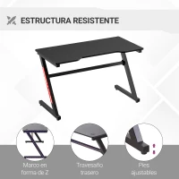 HOMCOM Mesa Gaming Ergonómica 120x60x73 cm Escritorio para Computadora PC con Patas Ajustables Encimera Efecto Fibra de Carbono y Orificio de Pasacables Carga 150 kg Negro(m-5)