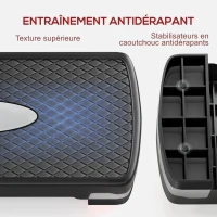 HOMCOM Stepper aerobic fitness hauteur reglable 2 niveaux surface antiderapante PP 68 x 29 x 15 cm noir et gris(m-4)