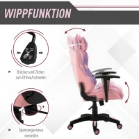 Vinsetto Ergonomischer Gaming Stuhl Bürostuhl Drehstuhl Verstellbares Massage Lendenkissen Höhenverstellbar Rosa&Violett 69x56x125,5 cm(m-4)