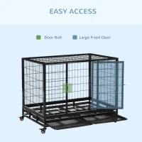 PawHut 43" Heavy Duty Metal Dog Crate Pet Cage with Tray Wheeled Dog Kennel - Black (Large)(m-5)
