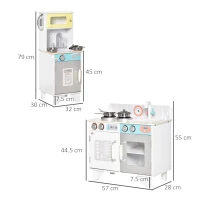 HOMCOM Two Kids Wooden Toy Kitchen Play Cooking Set Pretend Role Playset, with  Sink, Telephone, Storage Basket, for 3-6 Years Old(m-3)