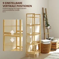 HOMCOM Bambus-Badezimmerregal mit 5 Ebenen, Aufbewahrungsregal mit verstellbaren Regalböden, 43,5 x 31,5 x 142 cm, Naturholz(m-5)