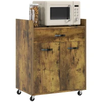 HOMCOM Carrello da Cucina con Cassetto, Armadietto e 4 Ruote in Legno, 60x40x77cm, Marrone Rustico(m-1)