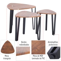 HOMCOM 3 Mesitas de Café Mesa de Centro Minimalista Patas de Acero con Funda de Plástico Mesa Nido para Salón Sofá 56x54.2x45.4cm(m-4)