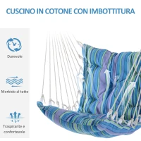 Outsunny Amaca Sedia Sospesa Imbottita con Corde e Supporto in Legno e Cotone a Righe(m-5)