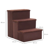 PawHut Pet Stairs Washable Fleece Faux Suede Cover 3 Step Dog Cat Foldable Portable Mobility Assistance 41 x 19cm Brown(m-3)