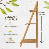 Outsunny Fioriera da Esterno a 3 Livelli in Bambù con Design Rialzato e Pieghevole, 100x39x97 cm, color Legno(m-4)